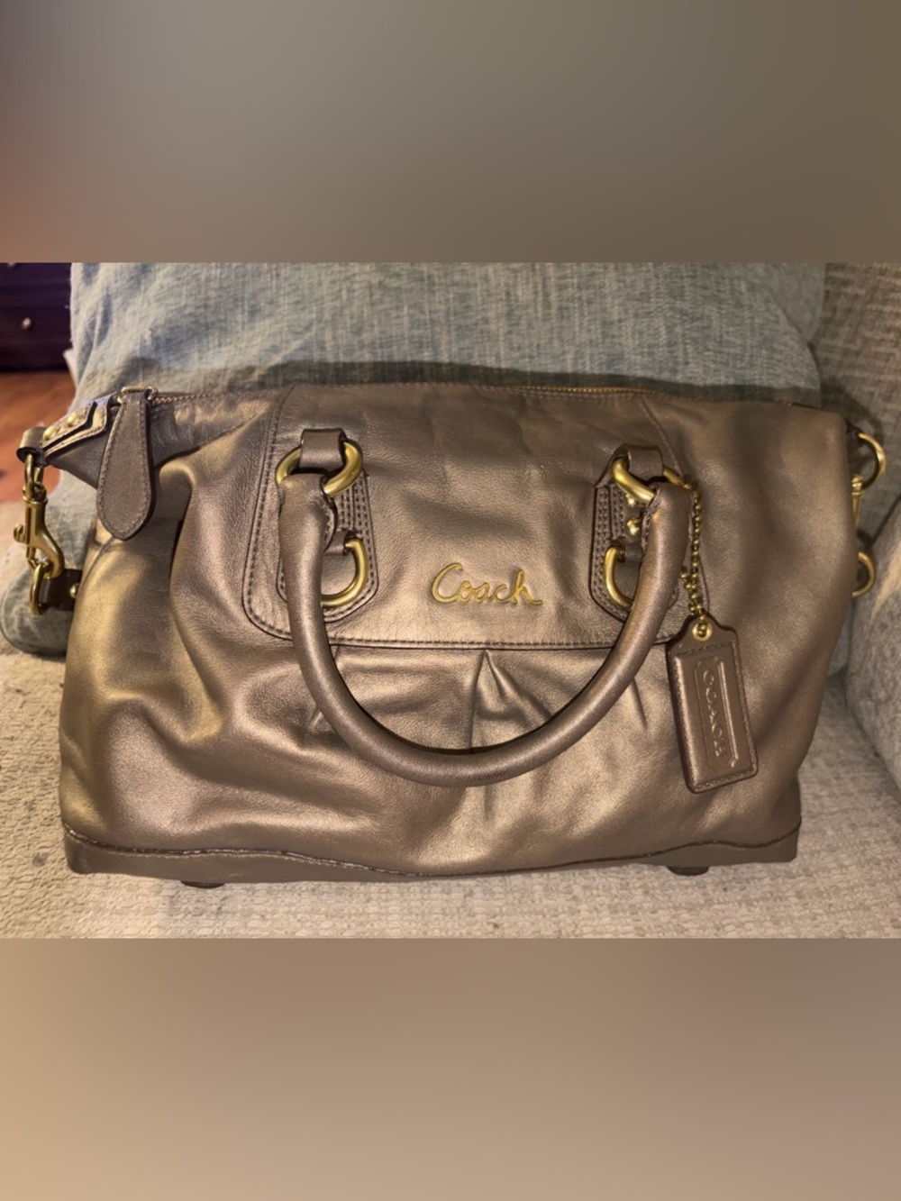 Coach Ashley Metallic Bronze Leather Satchel with Gold Hardware